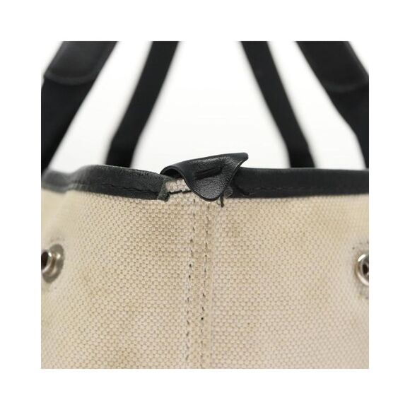 Pre Loved BALENCIAGA Navy Kabas S Hand Bag Canvas White Black Silver 339933 Auth - Picture 5 of 8